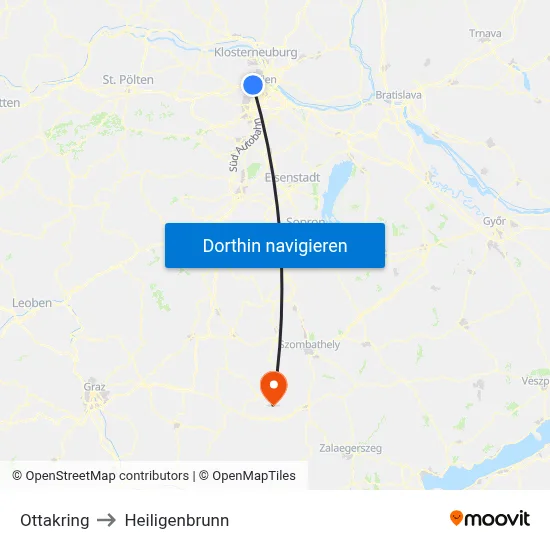 Ottakring to Heiligenbrunn map
