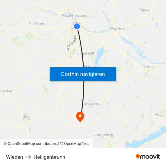 Wieden to Heiligenbrunn map