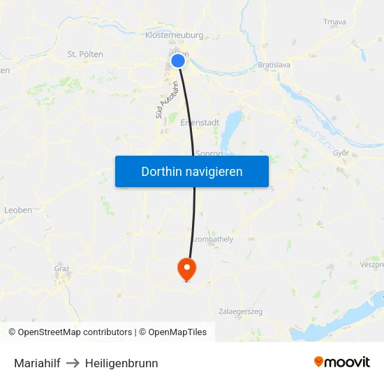 Mariahilf to Heiligenbrunn map
