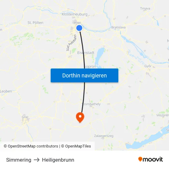 Simmering to Heiligenbrunn map