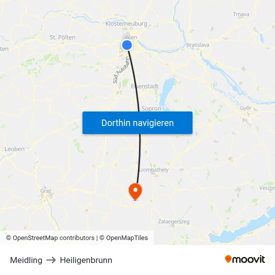 Meidling to Heiligenbrunn map