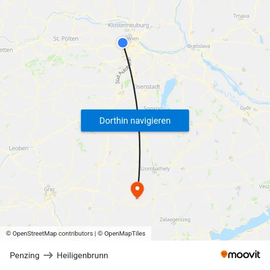 Penzing to Heiligenbrunn map