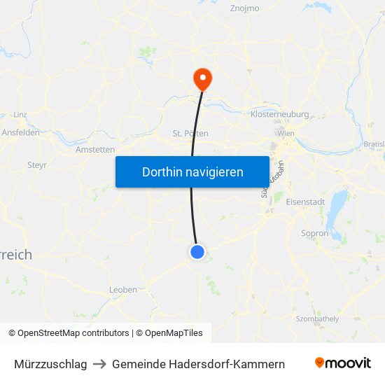 Mürzzuschlag to Gemeinde Hadersdorf-Kammern map