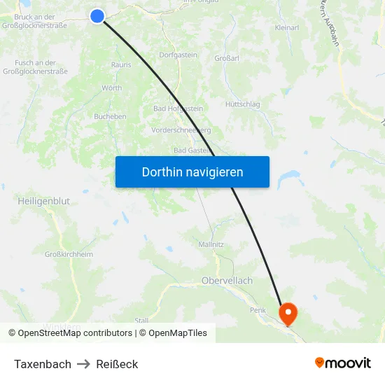 Taxenbach to Reißeck map