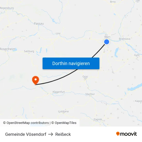 Gemeinde Vösendorf to Reißeck map