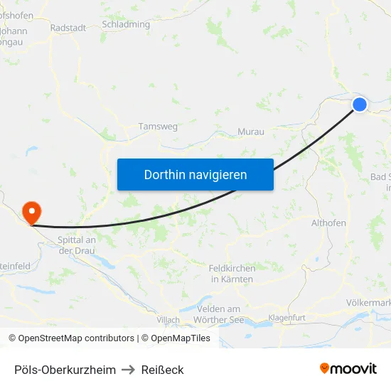 Pöls-Oberkurzheim to Reißeck map