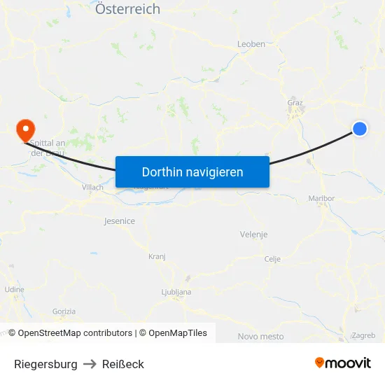 Riegersburg to Reißeck map
