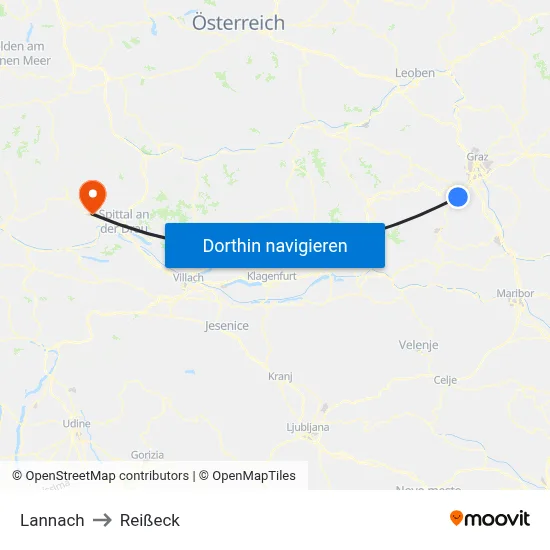 Lannach to Reißeck map