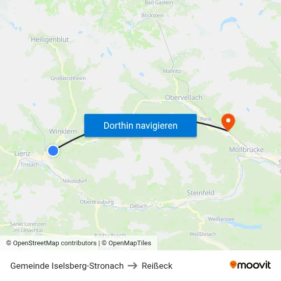 Gemeinde Iselsberg-Stronach to Reißeck map