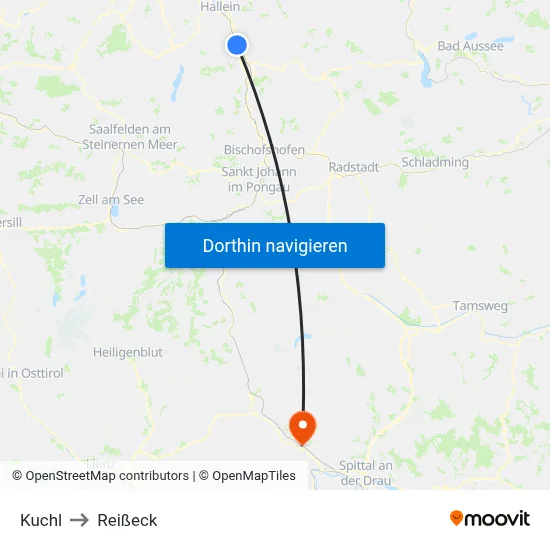 Kuchl to Reißeck map