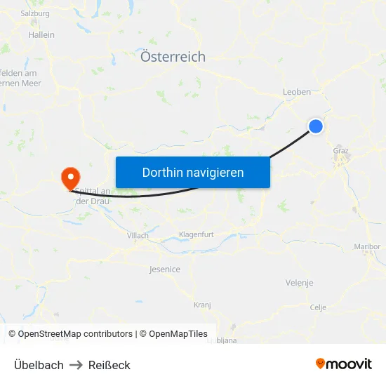 Übelbach to Reißeck map