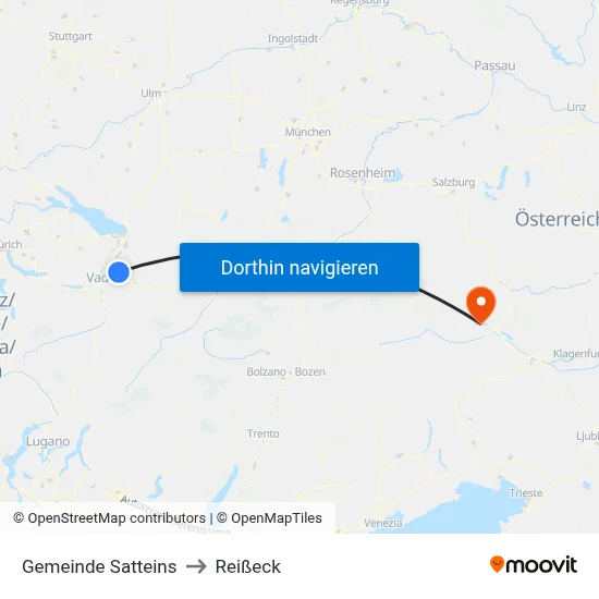 Gemeinde Satteins to Reißeck map