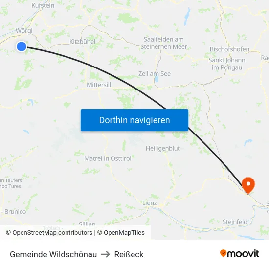 Gemeinde Wildschönau to Reißeck map