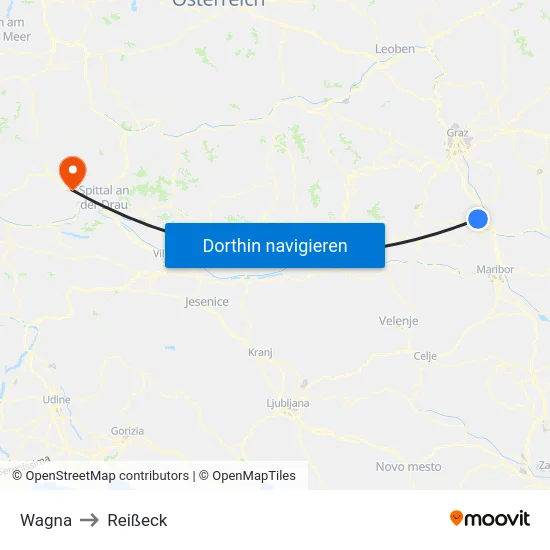 Wagna to Reißeck map