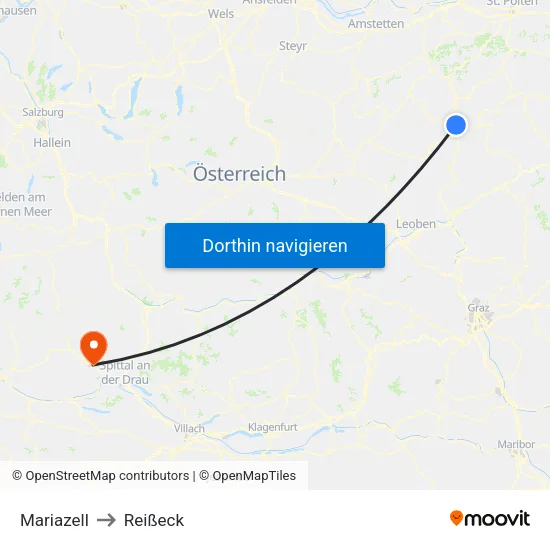 Mariazell to Reißeck map