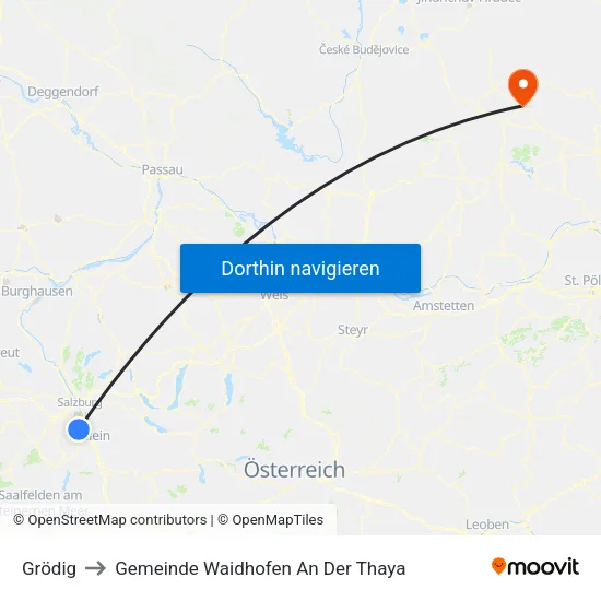 Grödig to Gemeinde Waidhofen An Der Thaya map