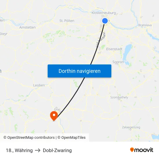 18., Währing to Dobl-Zwaring map