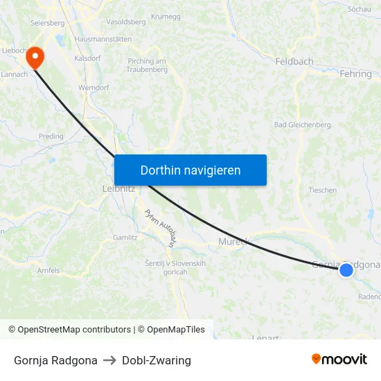 Gornja Radgona to Dobl-Zwaring map