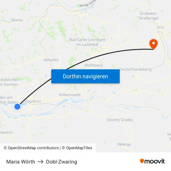 Maria Wörth to Dobl-Zwaring map
