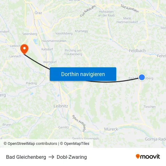 Bad Gleichenberg to Dobl-Zwaring map