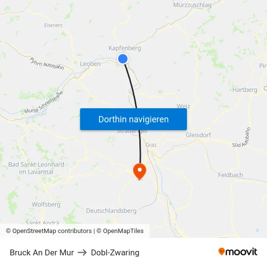 Bruck An Der Mur to Dobl-Zwaring map