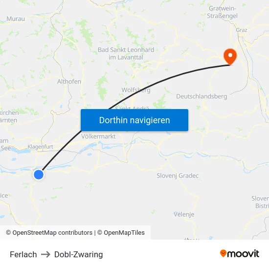 Ferlach to Dobl-Zwaring map