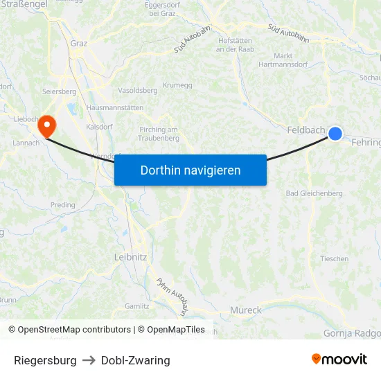 Riegersburg to Dobl-Zwaring map