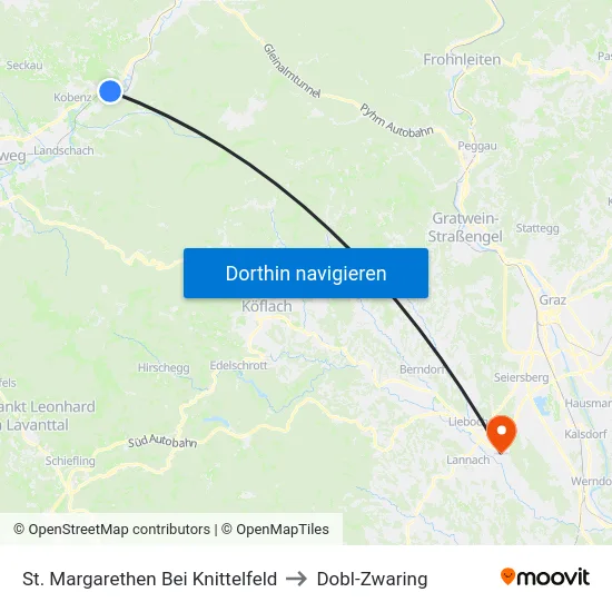 St. Margarethen Bei Knittelfeld to Dobl-Zwaring map