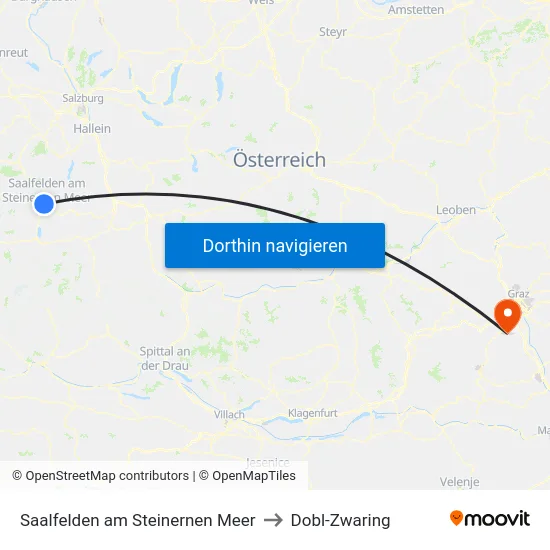 Saalfelden am Steinernen Meer to Dobl-Zwaring map