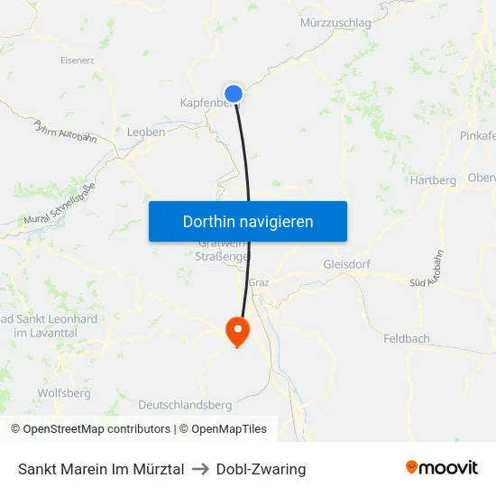Sankt Marein Im Mürztal to Dobl-Zwaring map