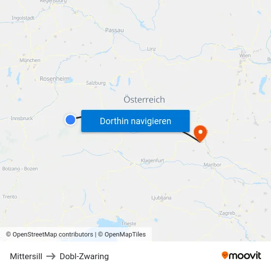 Mittersill to Dobl-Zwaring map