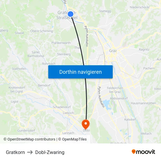 Gratkorn to Dobl-Zwaring map