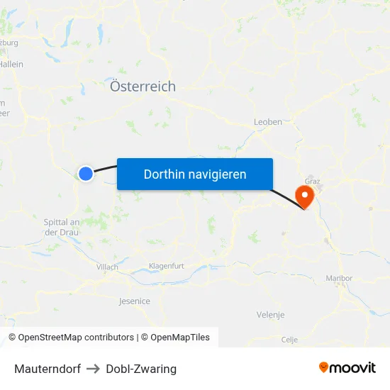 Mauterndorf to Dobl-Zwaring map