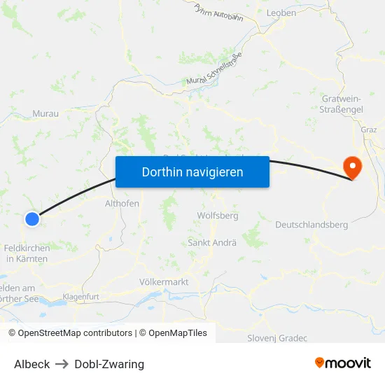 Albeck to Dobl-Zwaring map