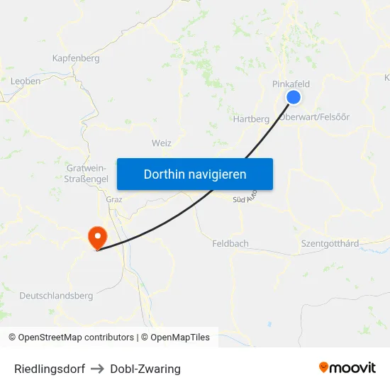 Riedlingsdorf to Dobl-Zwaring map