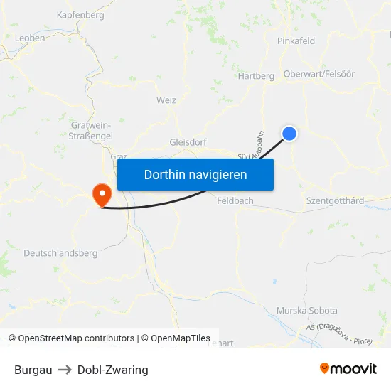 Burgau to Dobl-Zwaring map