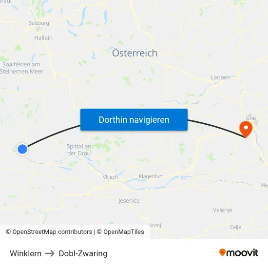 Winklern to Dobl-Zwaring map