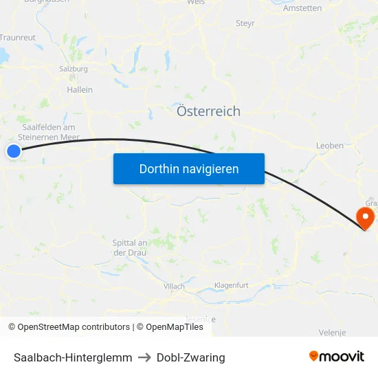 Saalbach-Hinterglemm to Dobl-Zwaring map