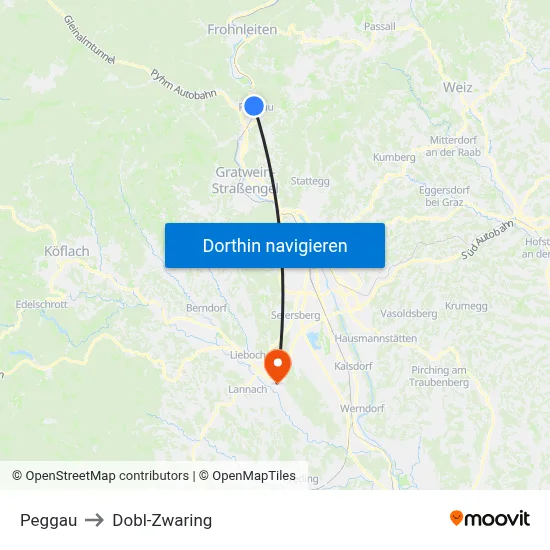 Peggau to Dobl-Zwaring map
