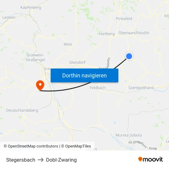 Stegersbach to Dobl-Zwaring map