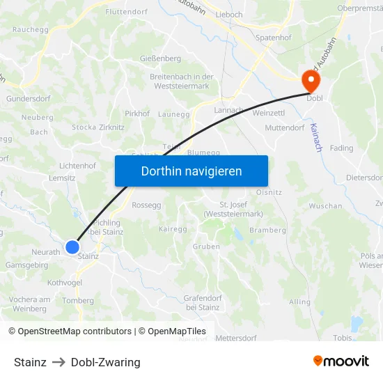 Stainz to Dobl-Zwaring map