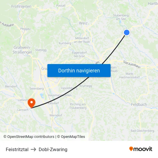 Feistritztal to Dobl-Zwaring map