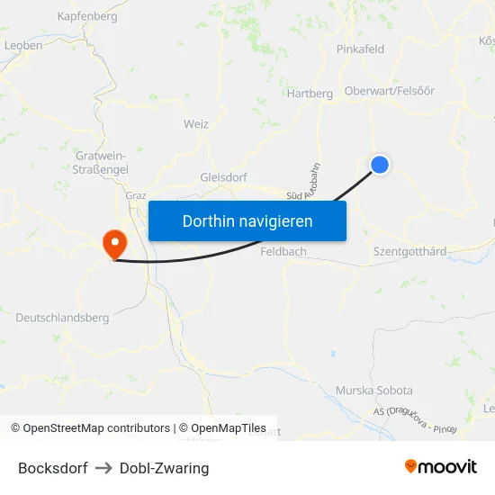 Bocksdorf to Dobl-Zwaring map