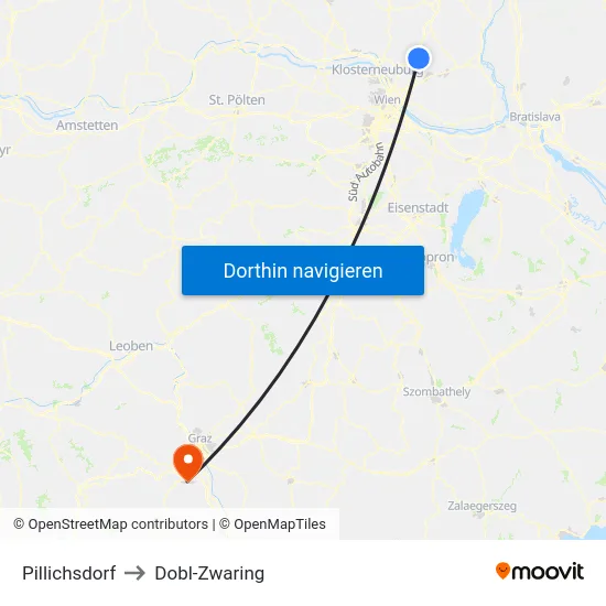 Pillichsdorf to Dobl-Zwaring map