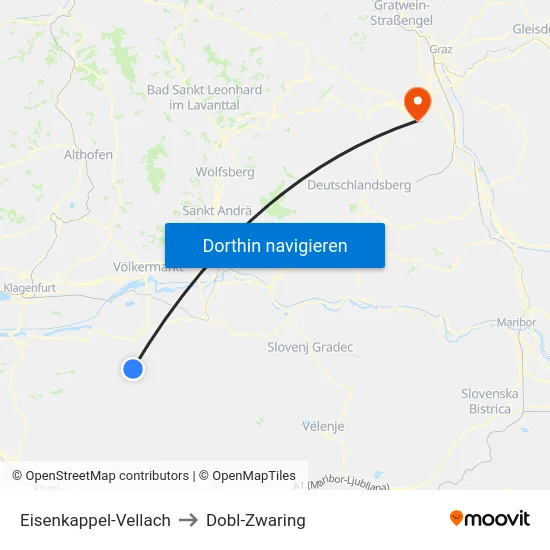 Eisenkappel-Vellach to Dobl-Zwaring map
