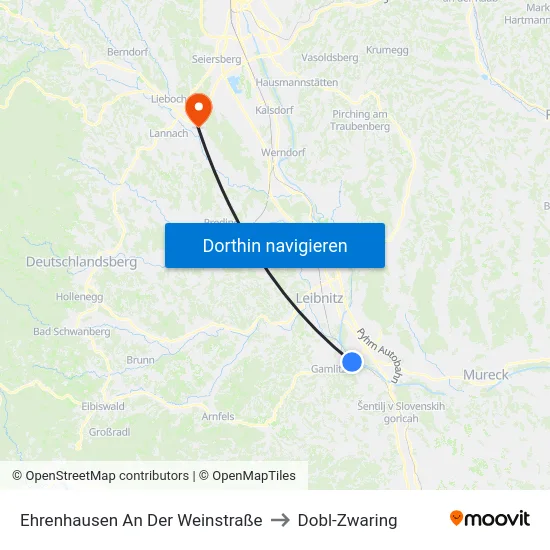 Ehrenhausen An Der Weinstraße to Dobl-Zwaring map
