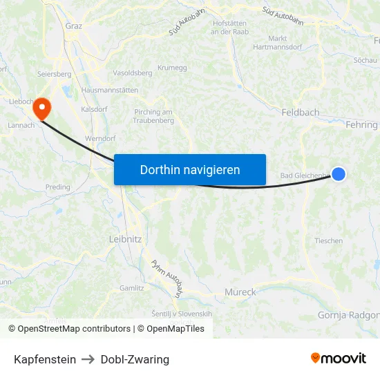 Kapfenstein to Dobl-Zwaring map