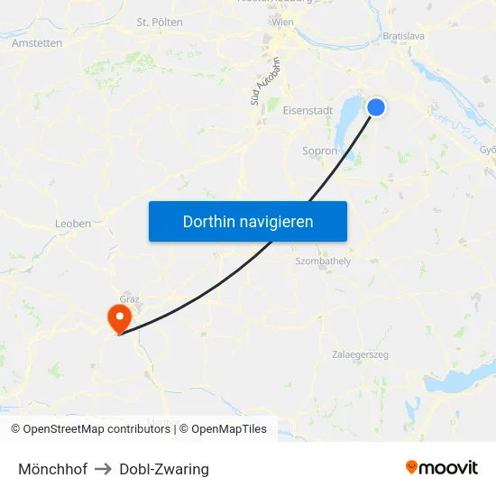 Mönchhof to Dobl-Zwaring map