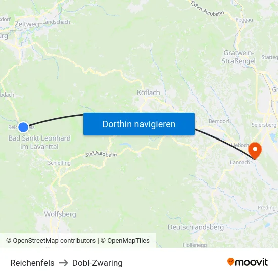 Reichenfels to Dobl-Zwaring map
