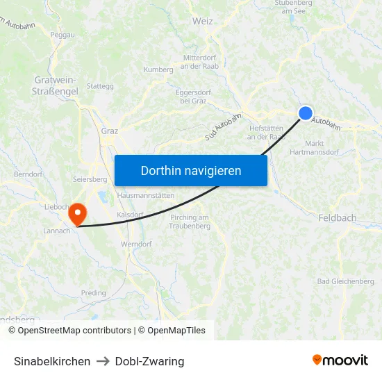 Sinabelkirchen to Dobl-Zwaring map
